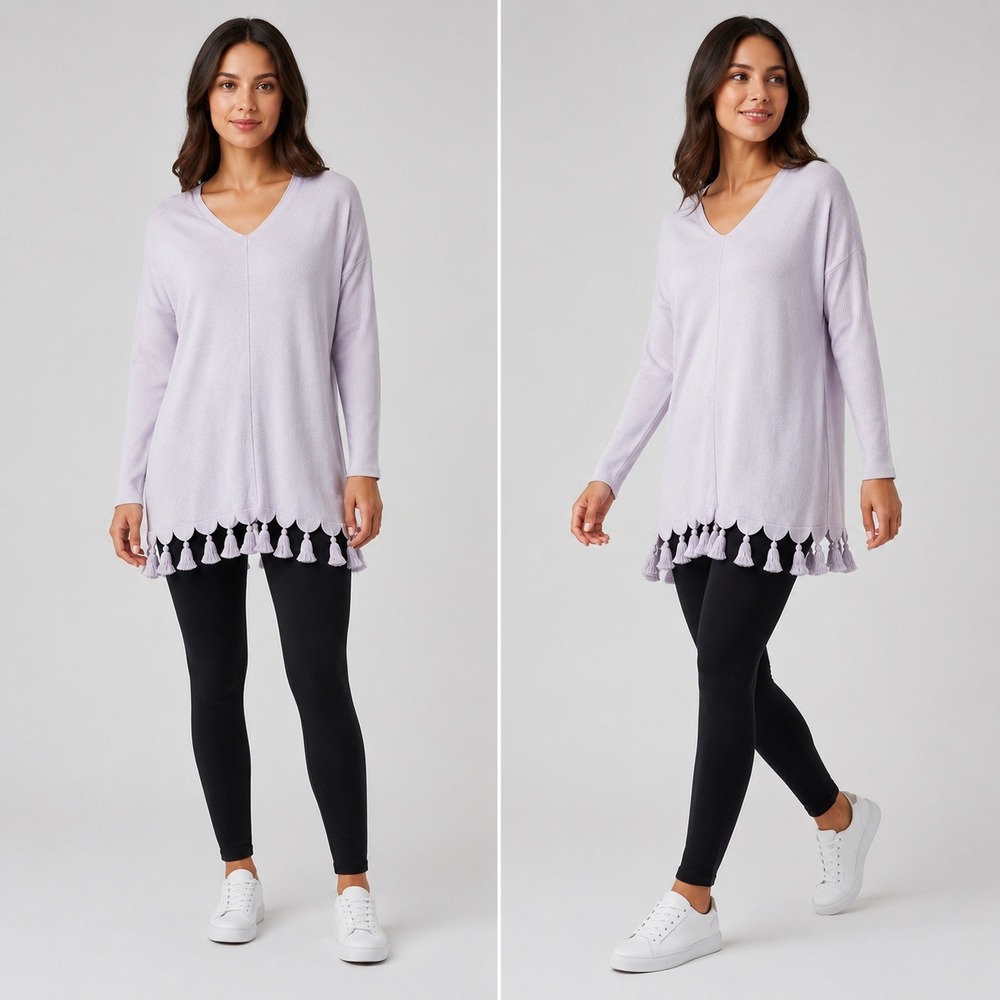 Lilly Pulitzer Lavender V-Neck Scallop Tassel Hem Sweater Purple Long Sleeve XXS